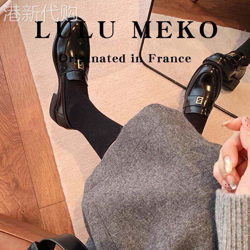 LULUMEKO英伦风小金扣真皮乐福鞋女秋一脚蹬懒人鞋平底单鞋小皮鞋