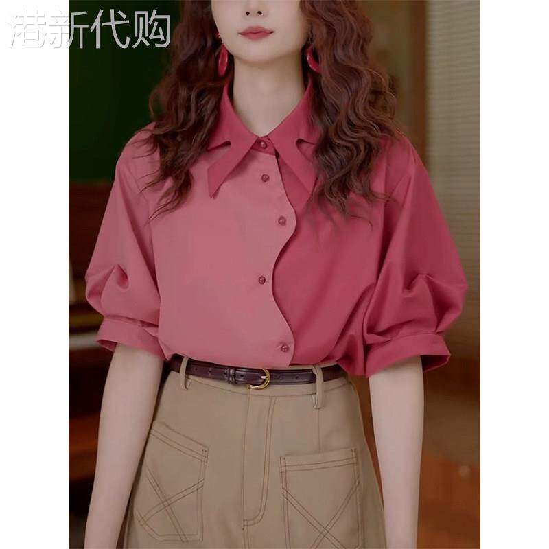 短袖衬衫女夏季薄款2025新款高级设计感小众减龄洋气休闲衬衣上衣