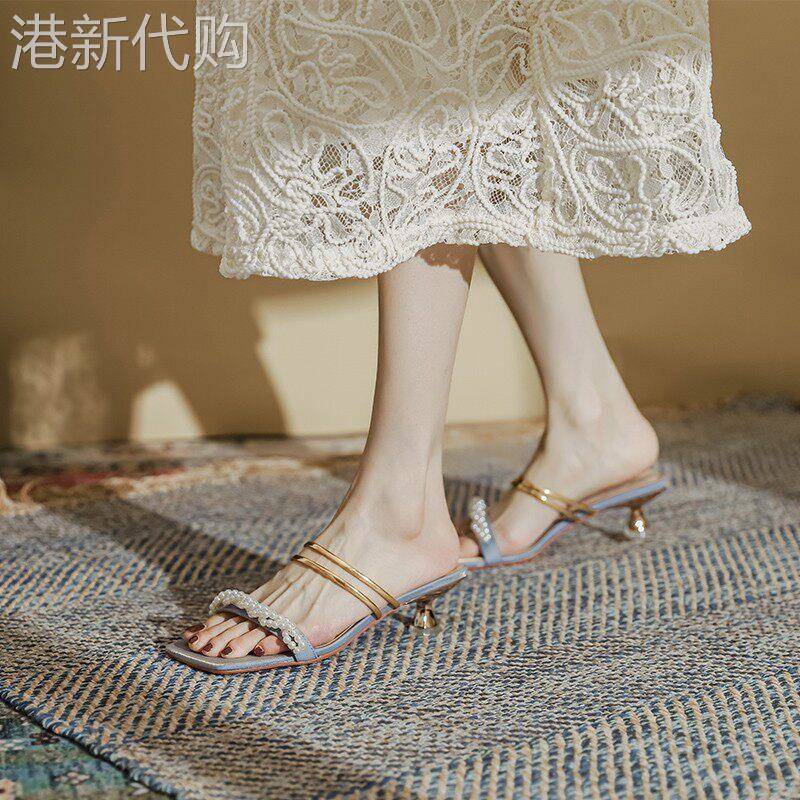 细跟凉鞋女夏季2026新款时尚法式仙女风中跟高跟鞋露趾两穿凉拖鞋