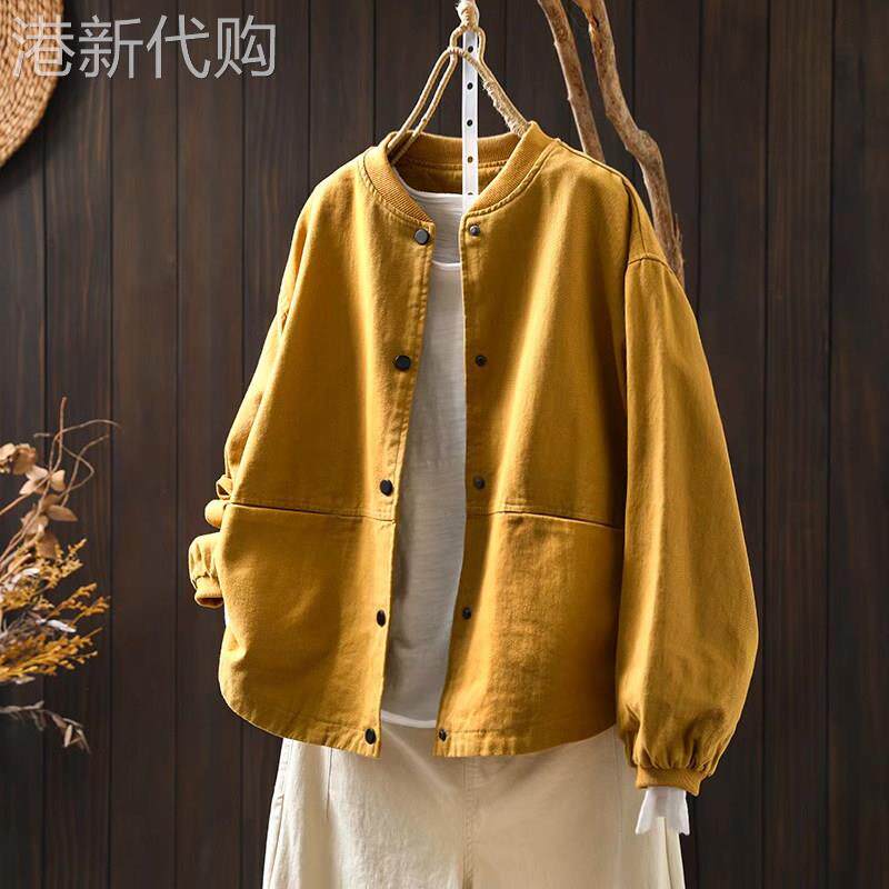工装棒球服外套女春秋2025新款宽松慵懒风立领双口袋夹克休闲 上