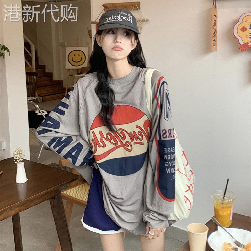 中长款长袖t恤女春秋薄款欧货潮牌美式复古oversize下衣失踪上衣