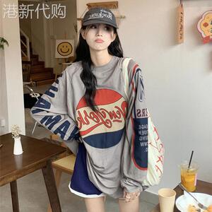 中长款长袖t恤女春秋薄款欧货潮牌美式复古oversize下衣失踪上衣