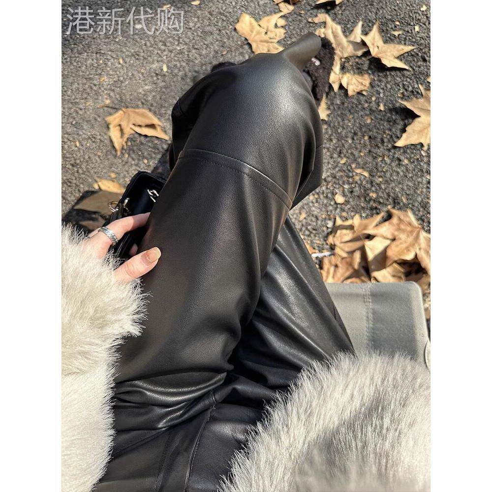 2025秋冬新款小个子九分皮裤女高腰直筒赫本风宽松覆古pu皮休闲裤