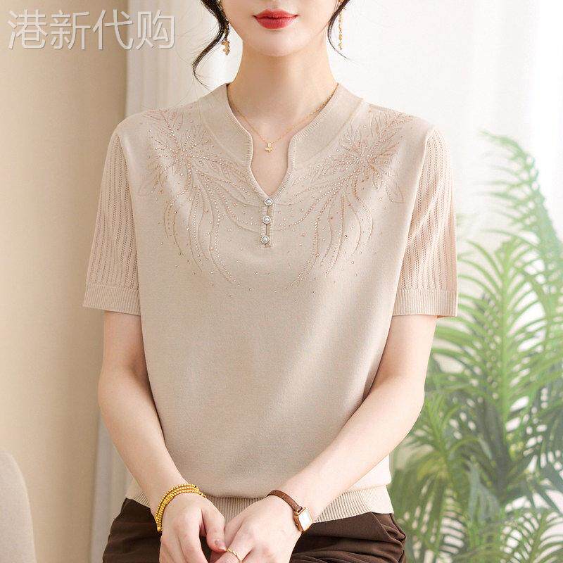 2026新款洋气短袖上衣夏季气质女人百搭冰丝女装薄款T恤针织小衫