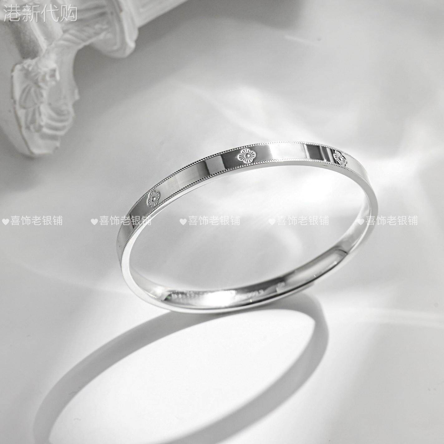 9999纯银手镯女万花筒幸运四叶草闭口足银镯子实心时尚小众年轻款