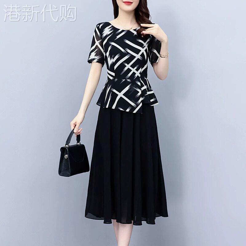 拼接假两件雪纺洋装女夏季2025新款时尚气质洋派遮肚子减龄显瘦