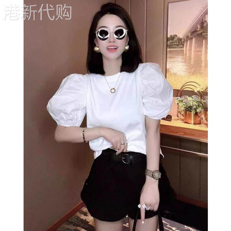 白色短袖t恤女2026夏季新款欧货洋气宽松高级感泡泡灯笼袖短上衣