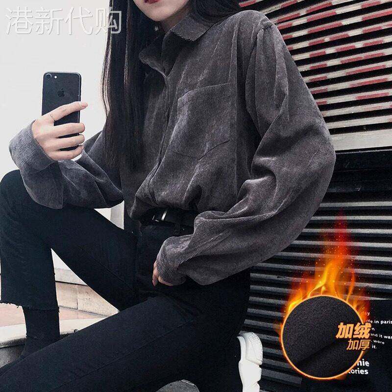 高级感POLO领衬衫女2025春秋新款修身显瘦中长款加绒加厚保暖衬衣
