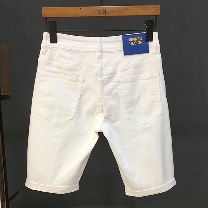 香港潮牌白色牛仔短裤男夏季新款潮流直筒修身休闲五分裤百搭中裤