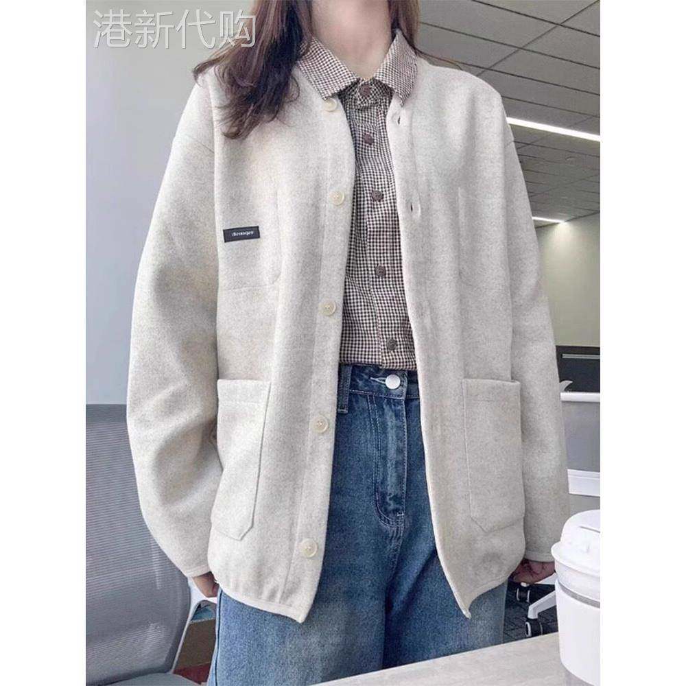 美式灰色覆古夹克外套女早春季2025春秋小个子高级感针织开衫上衣