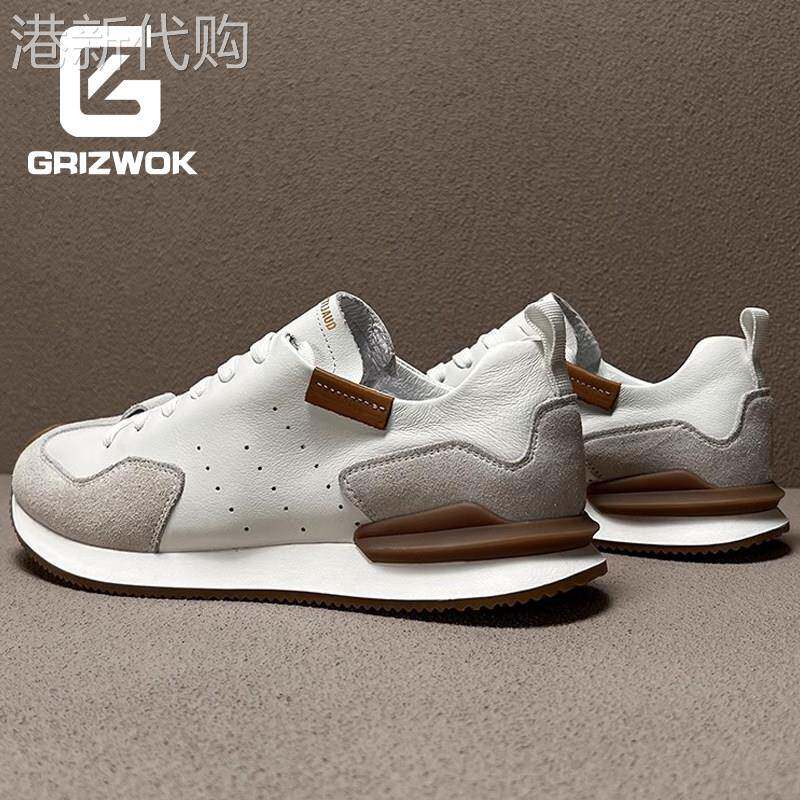GRIZWOK时尚休闲鞋男欧洲站真皮小白鞋男新款软牛皮运动德训鞋潮