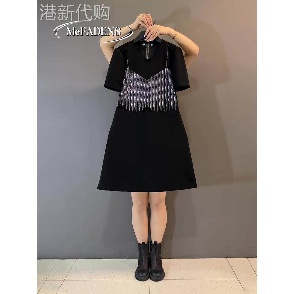 香港欧货大码女装胖MM短袖圆领中长款烫钻吊带春夏季新款连衣裙潮