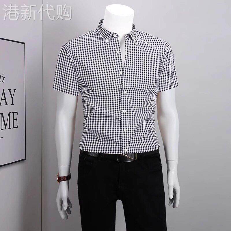 纯棉黑白格子短袖衬衫男夏季薄款高级感商务休闲舒适百搭半袖衬衣