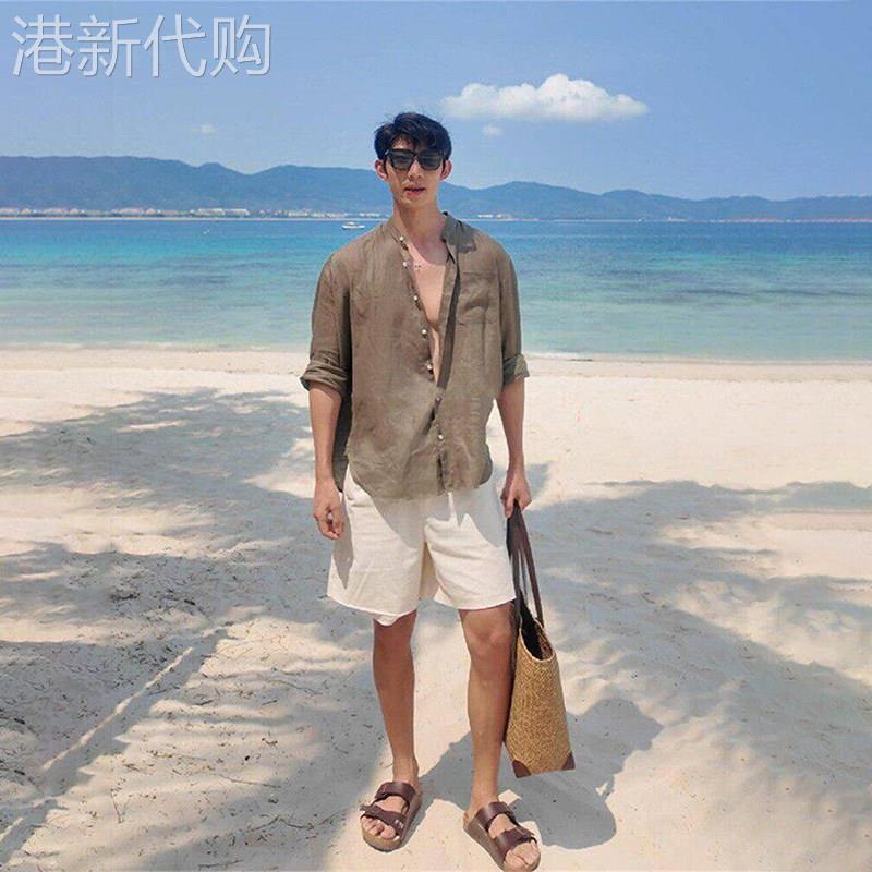 轻奢复古老钱风防晒衬衣男士2026夏季薄款立领亚麻长袖衬衫外套潮