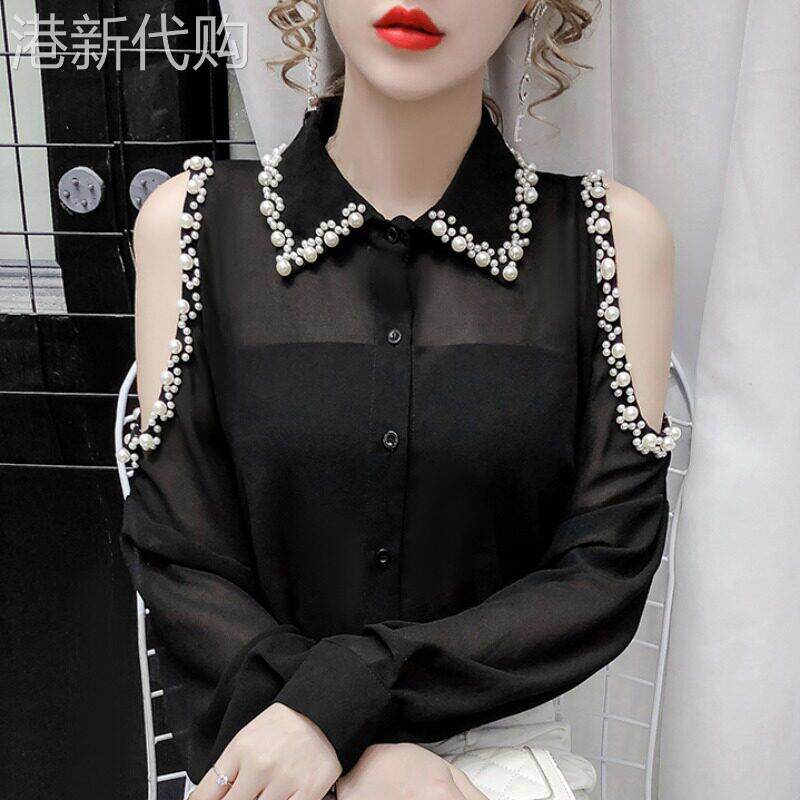 夏季薄款衬衫女设计感小众2026年新款韩版气质长袖露肩雪纺上衣女