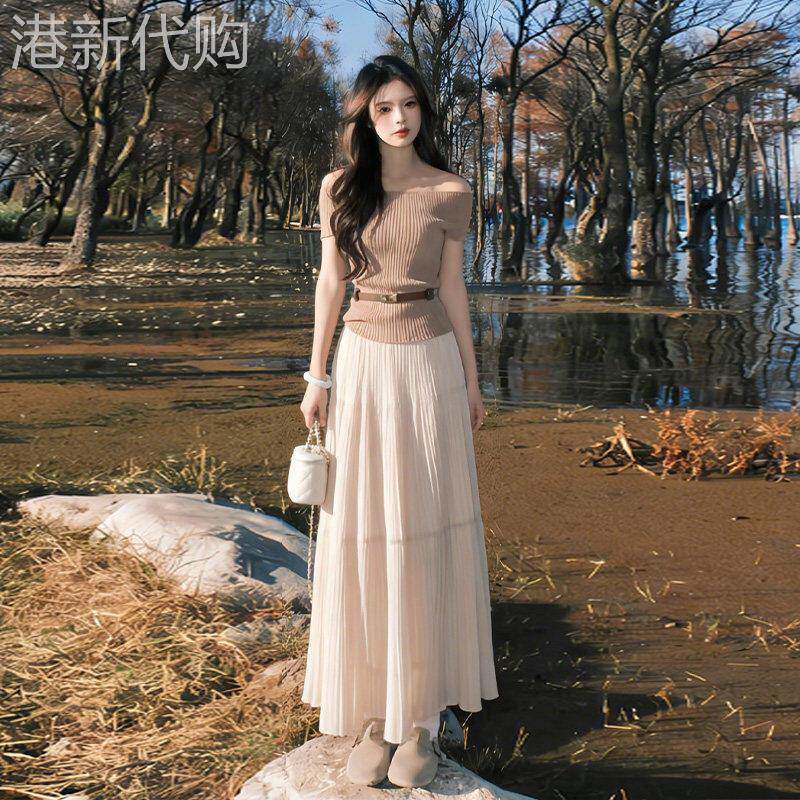 百褶裙女春夏2026新款高腰显瘦气质雪纺半身裙宽松大摆a字蛋糕裙