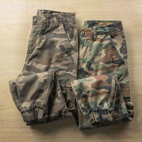 IT ins潮牌迷彩工装裤男美式重磅纯棉小脚宽松40大码42束脚休闲裤