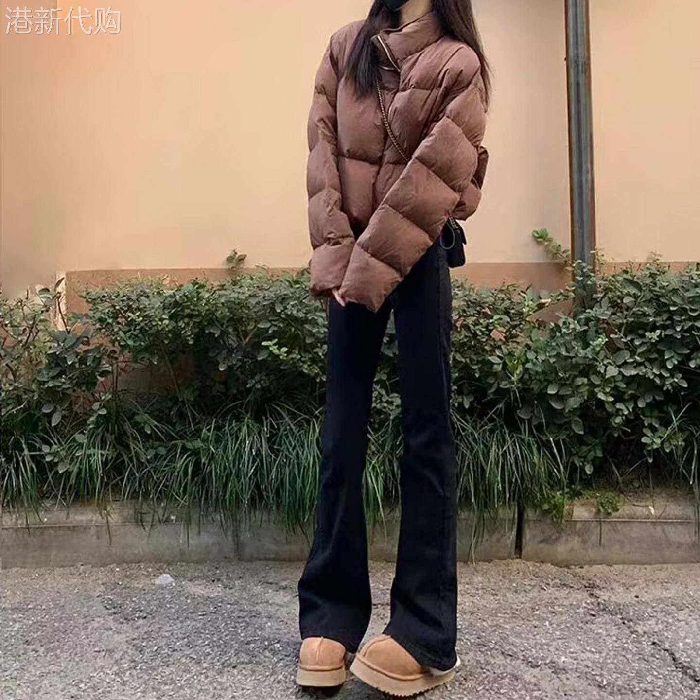 加绒加厚黑色微喇牛仔裤女2025冬季新款小个子高腰不贴腿喇叭裤子