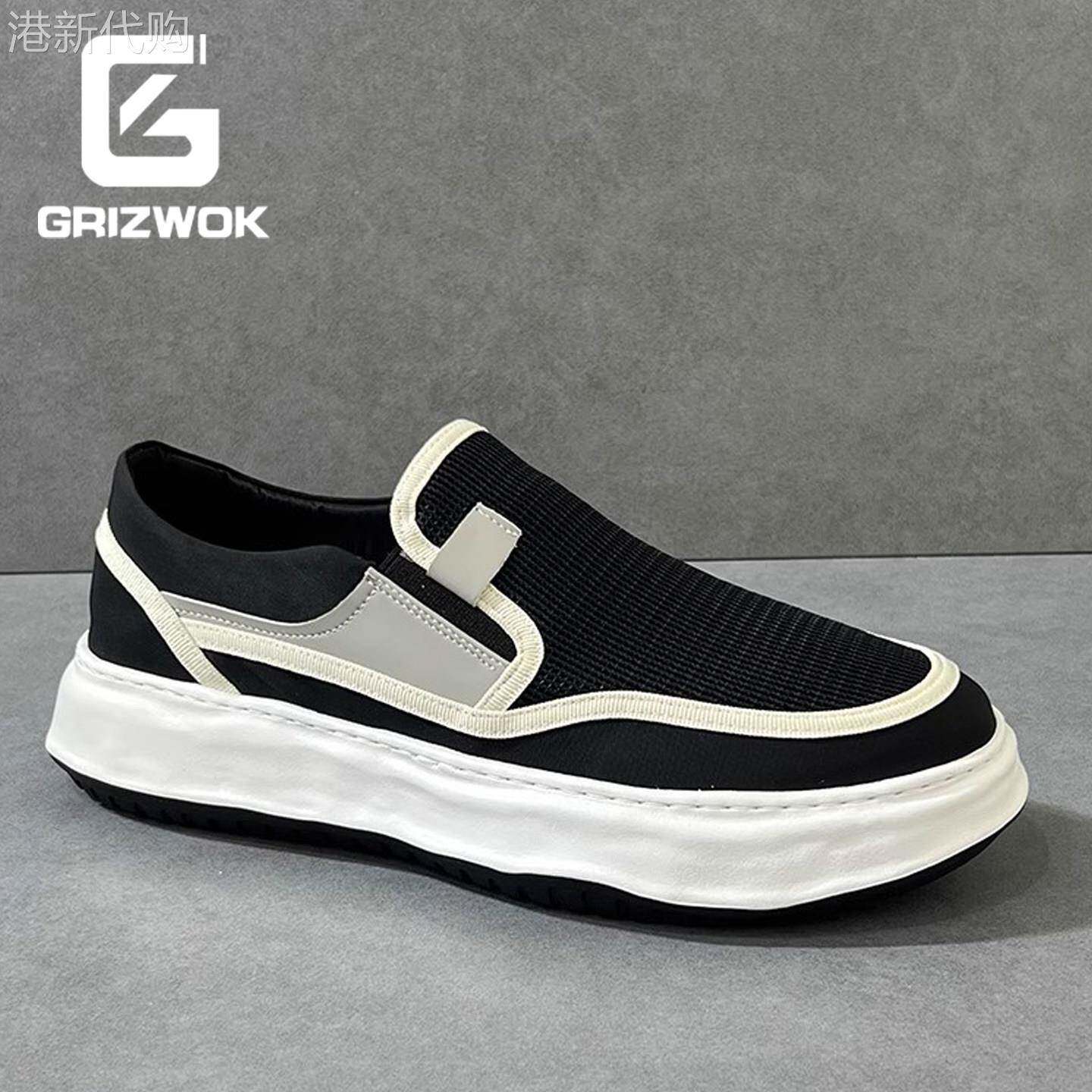 GRIZWOK单鞋男鞋夏季网面透气薄款布鞋一脚蹬厚底懒人鞋轻便板鞋