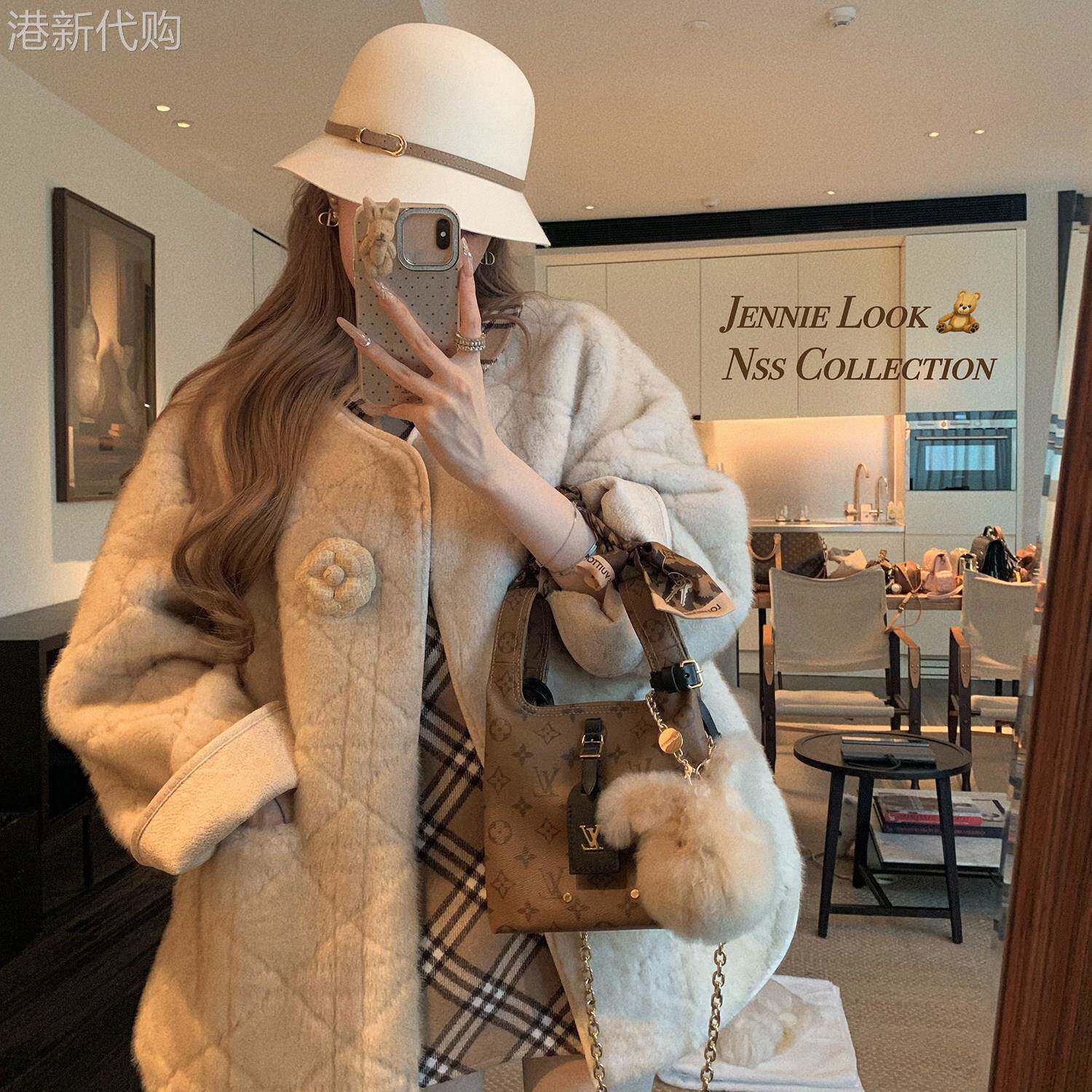 压格印花保暖水貂毛外套女2025年冬季新款皮毛一体小香风毛毛外套