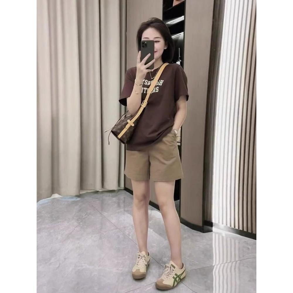 欧货高级感休闲套装女夏字母印花圆领短袖T恤简约百搭短裤两件套