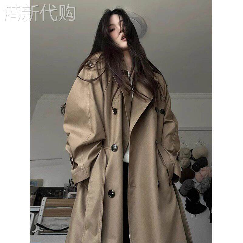 WFYO/卡其色中长款风衣外套女2025秋冬新款小个子英伦风大衣休闲