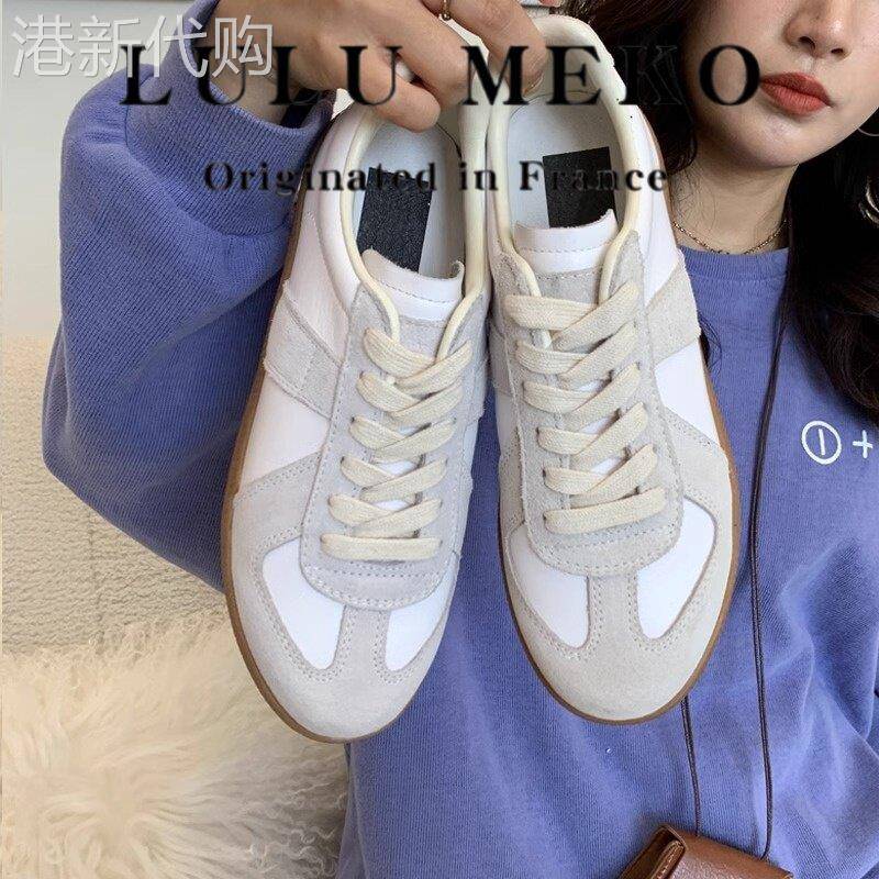 LULU MEKO~全牛皮德训鞋女小白鞋女鞋四季平底百搭休闲内增高真皮