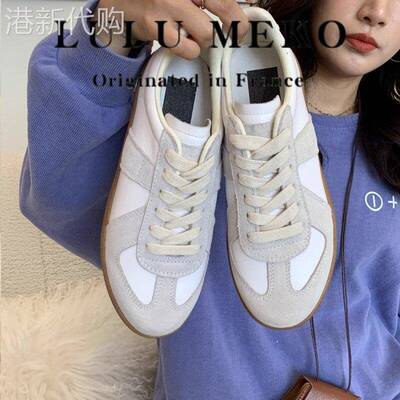 LULU MEKO~全牛皮德训鞋女小白鞋女鞋四季平底百搭休闲内增高真皮