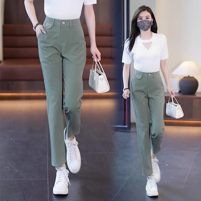 冰丝哈伦裤女2025夏季新款小个子直筒西装裤高腰休闲九分烟管裤子