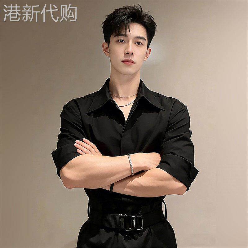 轻奢cleanfit黑色长袖衬衫男款春季高级感西装内搭衬衫英伦风外套