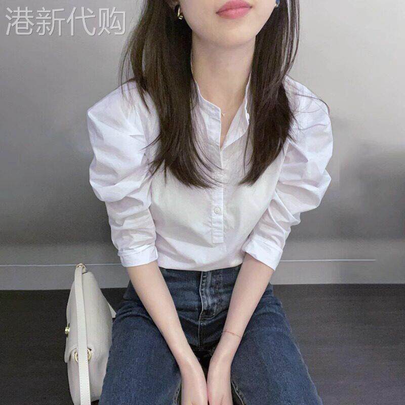 白衬衫春季新款女装今年流行漂亮上衣洋气减龄小众设计泡泡袖衬衣