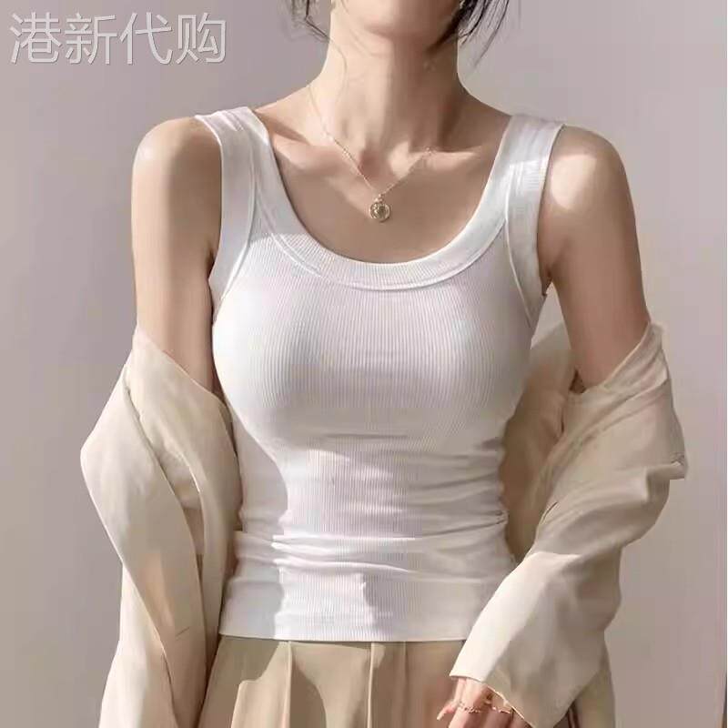 吊带背心女遮副乳运动纯色百搭2026新款螺纹无袖白色外穿打底上衣