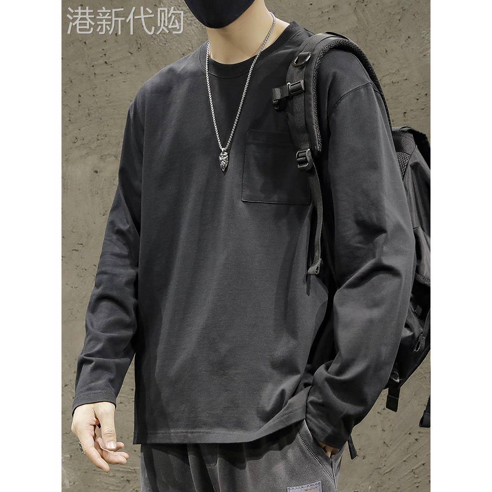 圆领长袖t恤男士Trbottomy品牌春秋新款纯棉美式覆古松底衬衫休闲