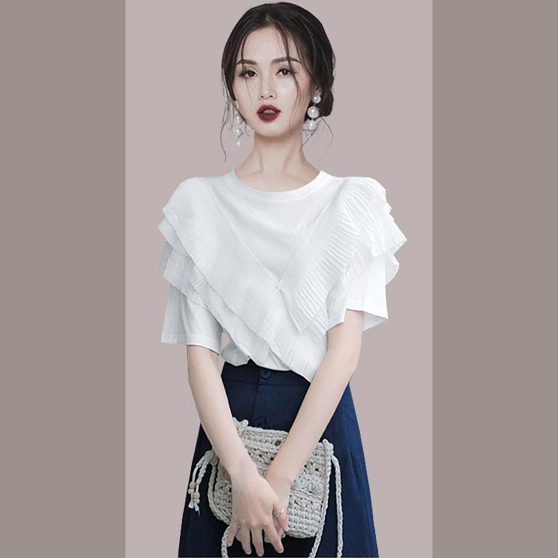 短袖衬衫女夏季2024年新款洋气时尚设计感小众白色荷叶边气质上衣