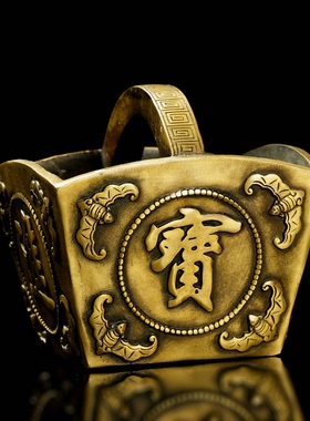 纯黄铜聚宝盆摆件铜斗工艺品乔迁新居装饰品送礼开业招财礼品中式