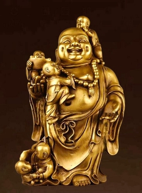 全铜五子戏弥勒佛摆件客厅玄关