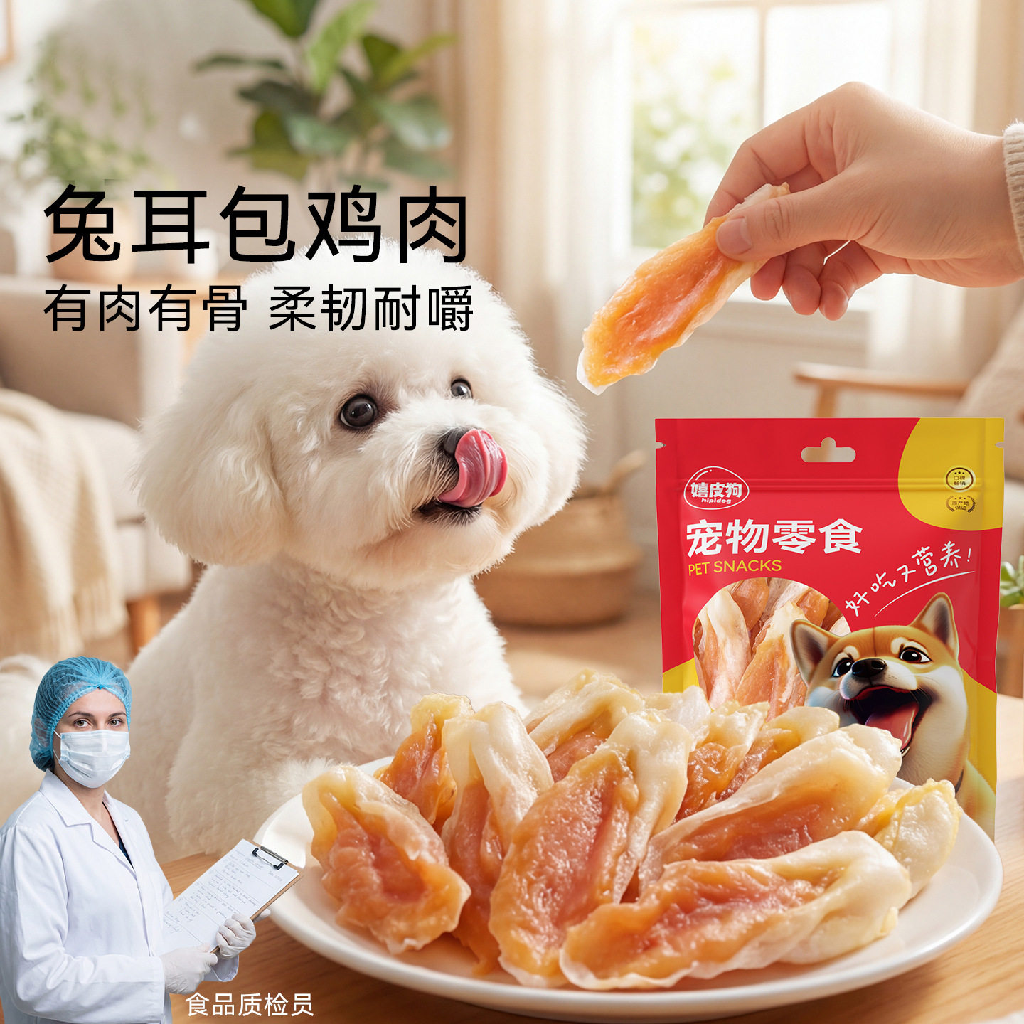 宠物狗零食兔耳包鸡肉小型犬居家奖励训练零食磨牙洁齿烘干狗零食