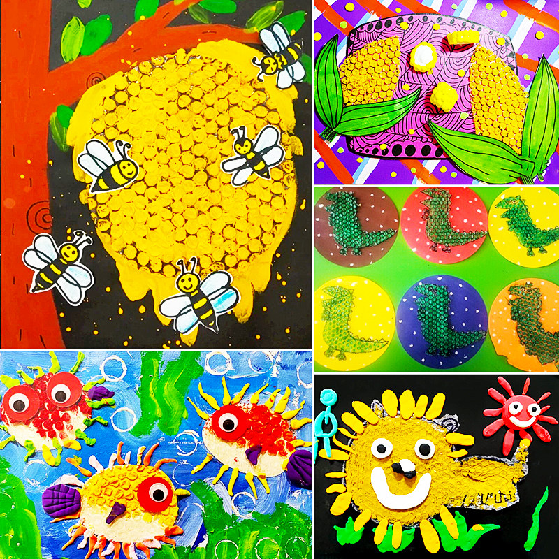 气泡膜画创意拓印画儿童diy泡泡纸气泡垫绘画手工拼贴点点画制作