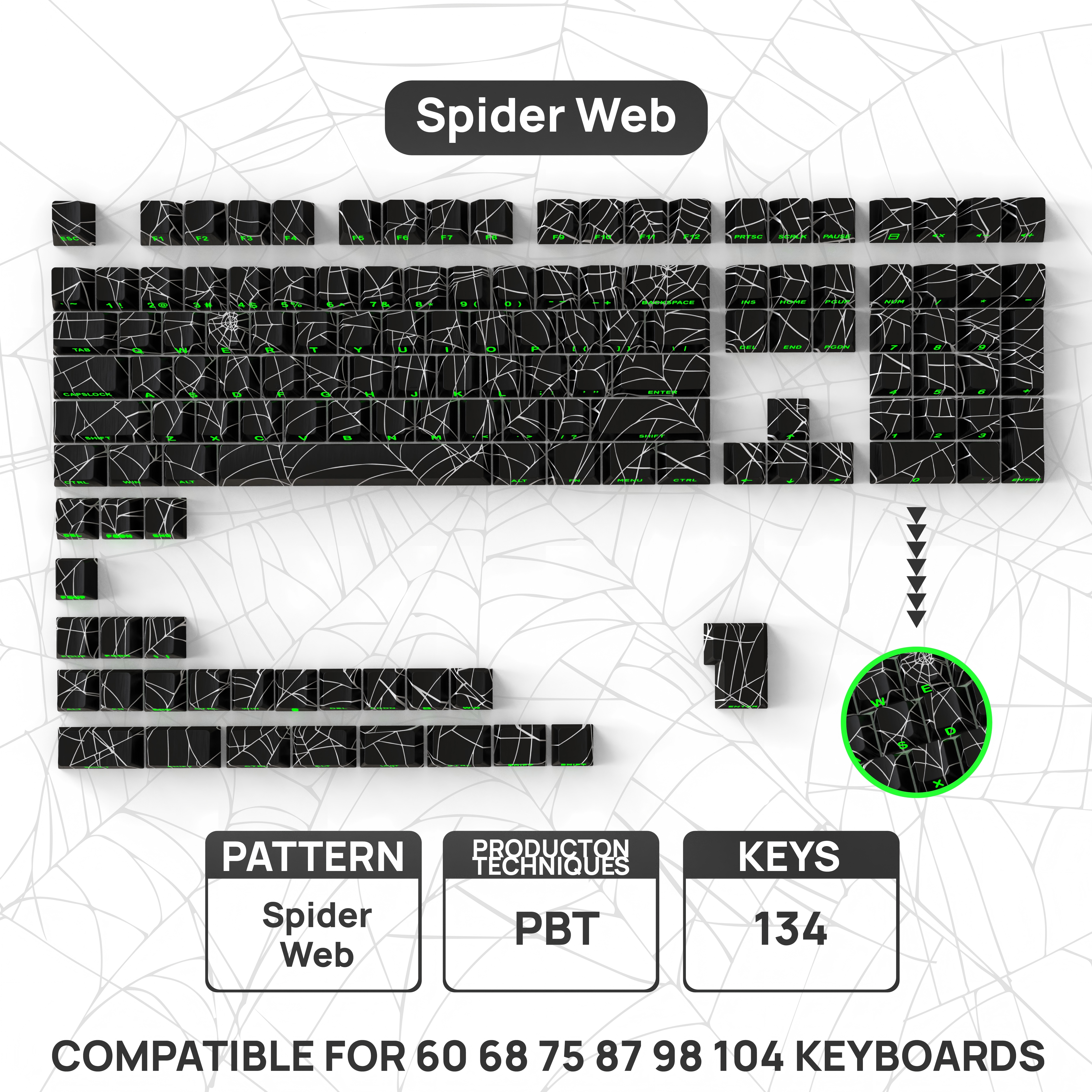 全新原厂侧刻透光五面蜘蛛网键帽