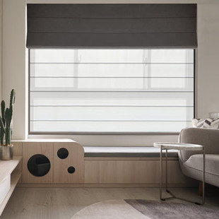 双层日夜罗马帘折叠帘客厅卧室书房卧室全遮光半透光电动遥控智能