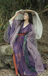 司南阁汉服【画心】男女款宋制紫色交领长衫大袖衫原创印花春夏季