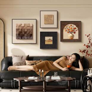 包安装中古风客厅装饰画法式复古沙发背景墙挂画柿柿如意组合壁画