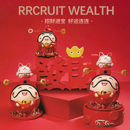 创意招财猫财神桌面摆件手办