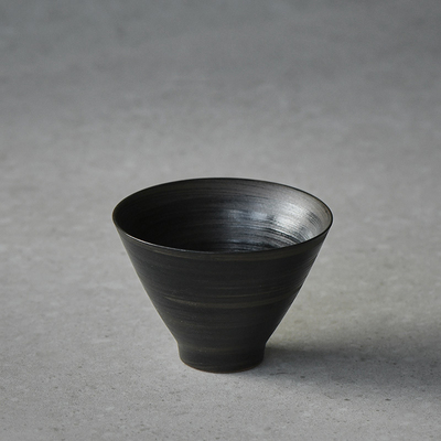 黑色陶瓷茶杯复古简约功夫茶具做旧粗陶品茗杯主人杯仿古斗笠杯