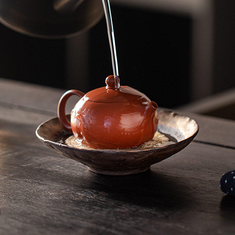 粗陶壶承天池鎏金茶道配件复古茶壶底座功夫茶具茶盘托盘隔热杯垫