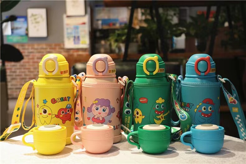 萌小兔天使水杯316不锈钢儿童吸管保温杯一杯两盖
