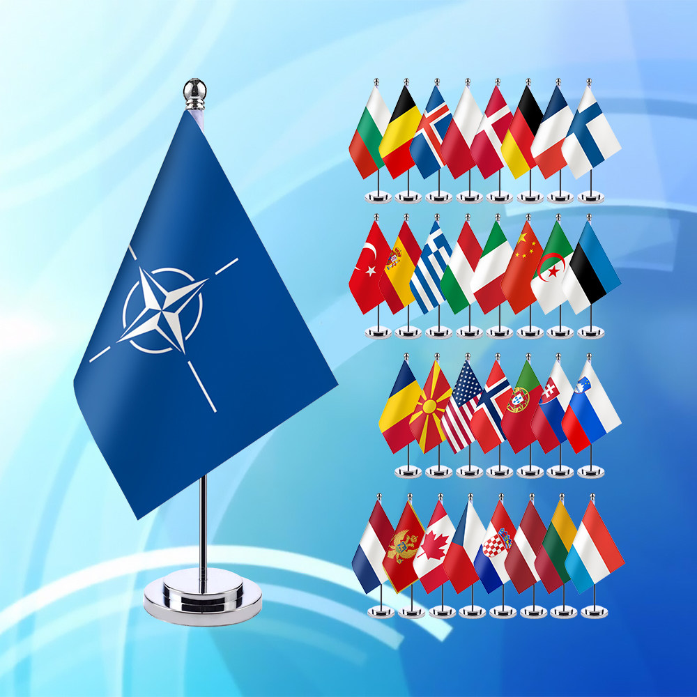 北大西洋公约组织(北约)及成员国国旗桌面摆件单杆桌旗帜教学用具