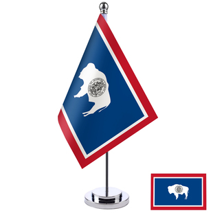 美国Wyoming 怀俄明州旗帜 金色银色单杆桌旗摆件 桌面小旗台