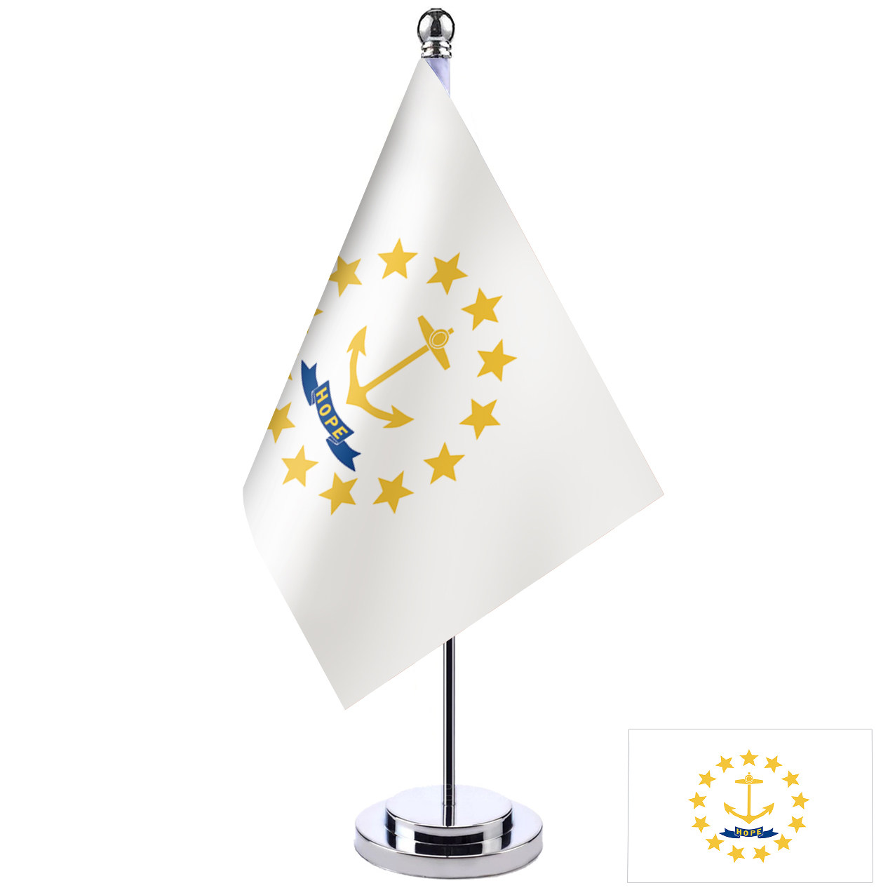 美国rhode island 罗得岛州旗帜金色银色单杆桌旗摆件 桌面小旗台