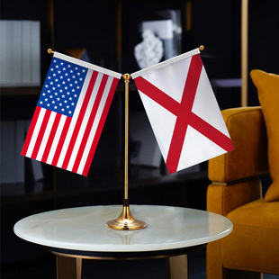 Alabama阿拉巴马州 美国国旗 Y型双杆钛金旗架办公会议室高档桌旗